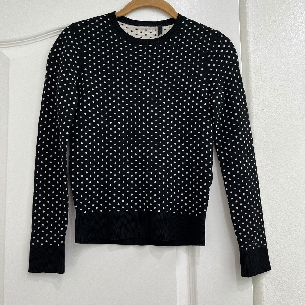 Theory Black Sweater with White Polka Dots - Size XXS